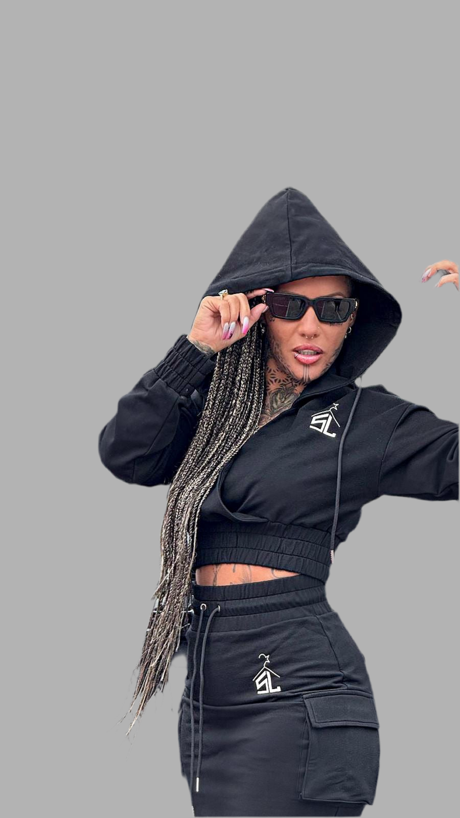 Star Life Cropped Hoodie & Cargo Skirt Set – Black