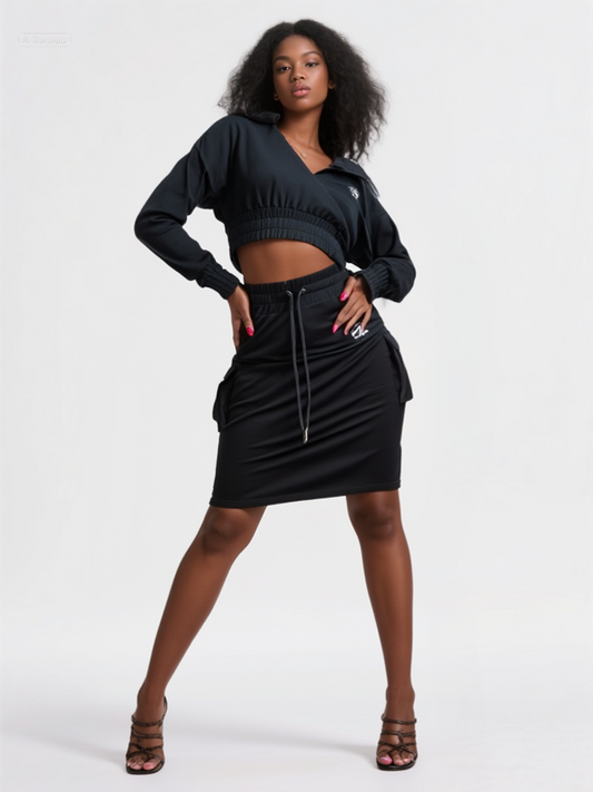 Star Life Cargo Midi Skirt – Black