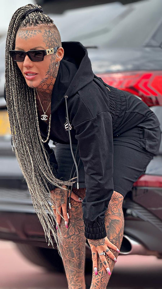 Star Life Cropped Hoodie & Cargo Skirt Set – Black